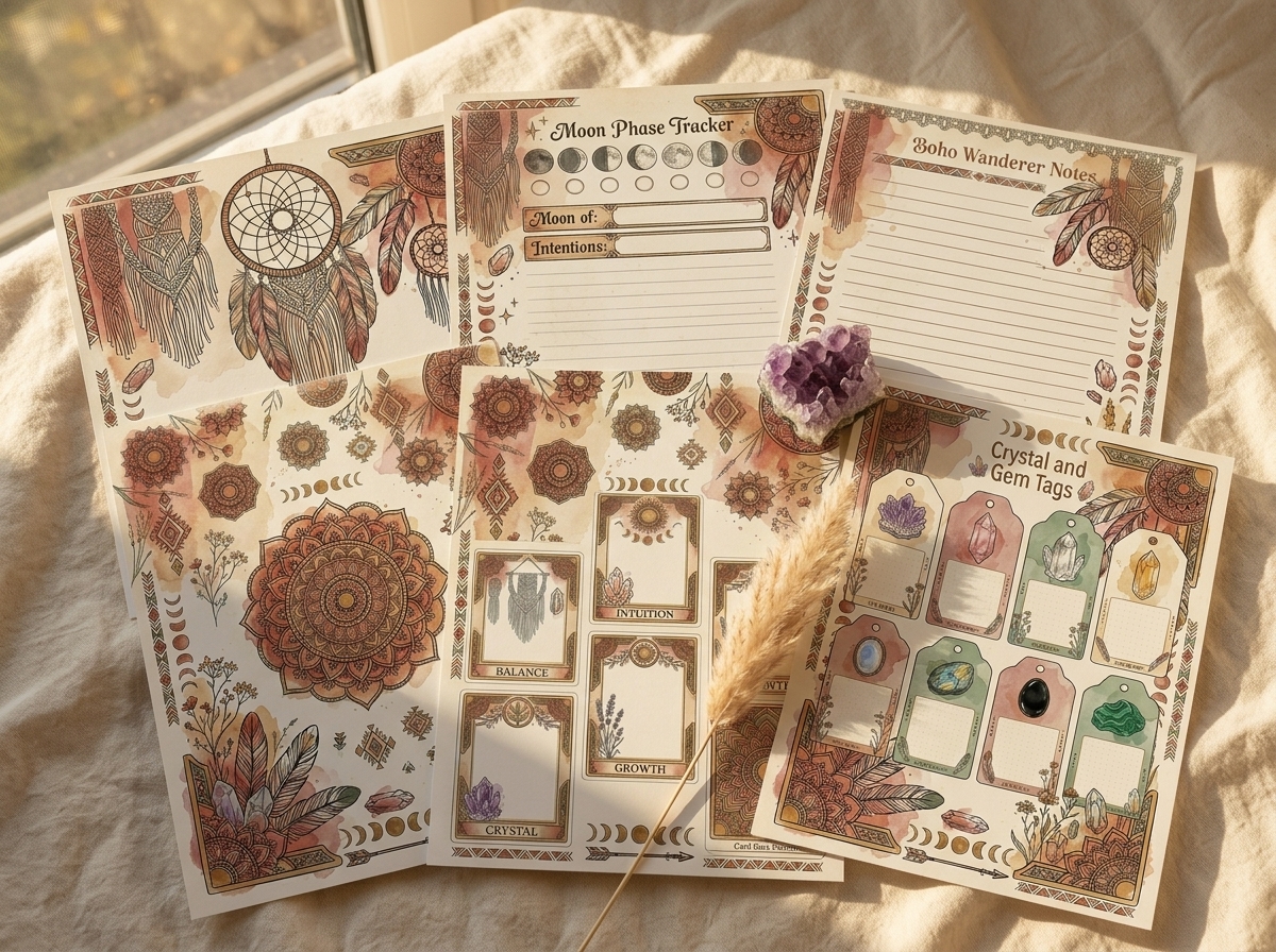 Boho Wanderer Journal Kit printable pages mockup